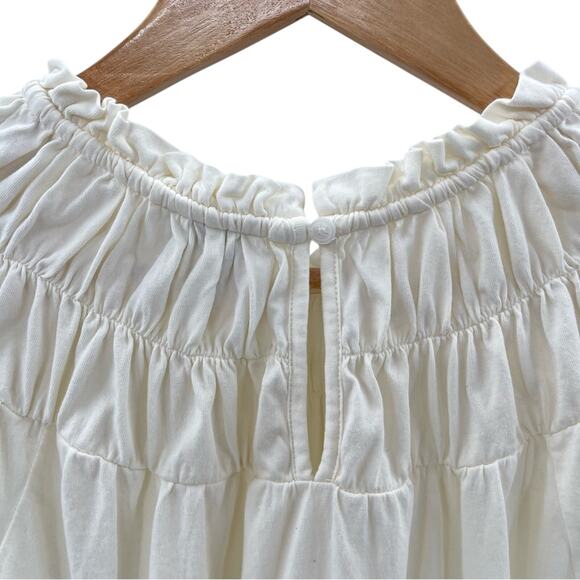 J. Crew 100% Cotton Ruched Ruffled Neckline Soft Flowy Short Sleeve Shirt Size M - Picture 4 of 9